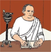 Caecilius writing at his desk