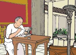 Caecilius sitting at his desk
