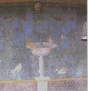 Painting of a garden with marble fountain